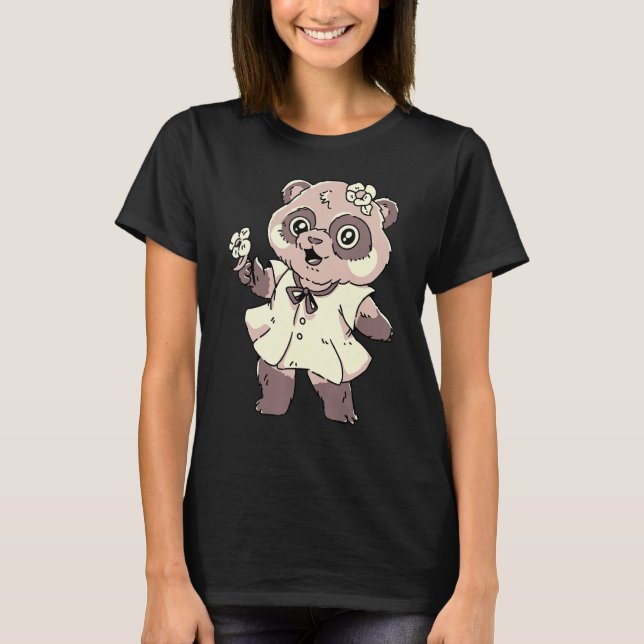 Camiseta Un chica de oso panda lindo sostiene una flor y ll (Anverso)