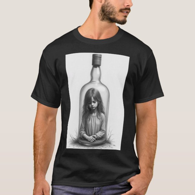 Camiseta Un chica en una botella, trabajo de arte, arte a l (Anverso)
