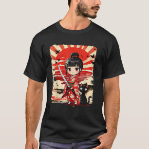 Camiseta Un Chica kawaii samurai y un gato japonés, Anime K