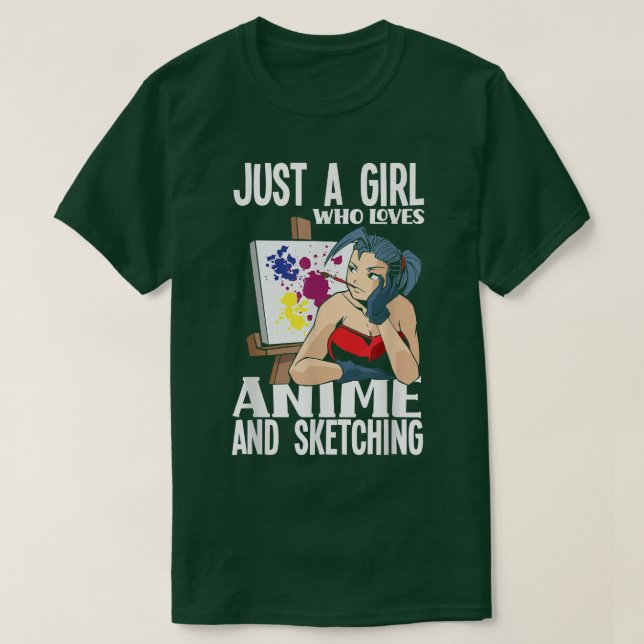 Camiseta Un Chica Que Ama A Anime Y Esboza Divertido Anime  (Diseño del anverso)