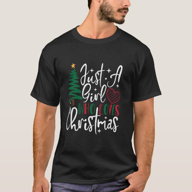 Camiseta Un Chica que ama el árbol de Navidad enciende la N (Anverso)