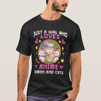 Camiseta Un Chica Que Ama El Ramen De Anime Y Los Gatos