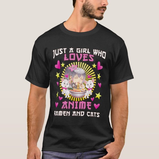 Camiseta Un Chica Que Ama El Ramen De Anime Y Los Gatos (Anverso)