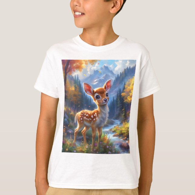 Camiseta Un ciervo bebé adorable en un bosque encantado (Anverso)