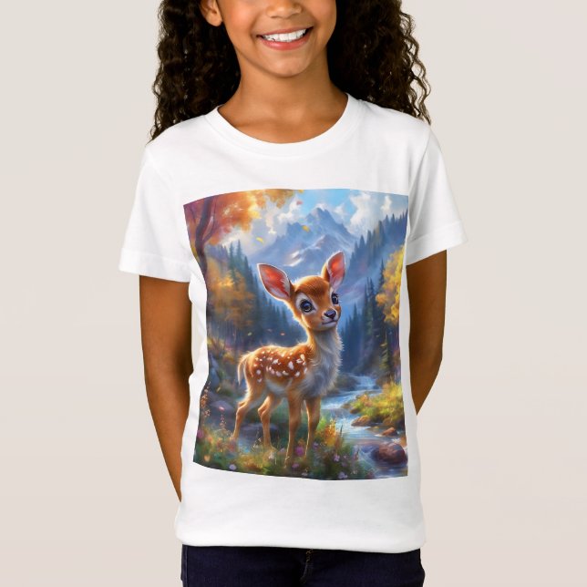 Camiseta Un ciervo bebé adorable en un bosque encantado (Anverso)