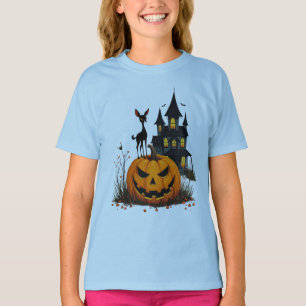 Camiseta Un ciervo en una calabaza de Halloween y una casa 