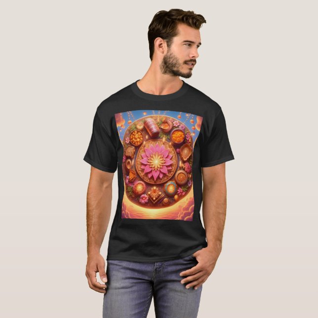 Camiseta un círculo de flores y una flor de loto rodeados (Anverso completo)