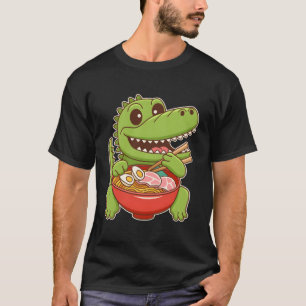 Camiseta Un cocodrilo kawaii lindo comiendo Ramen asiático