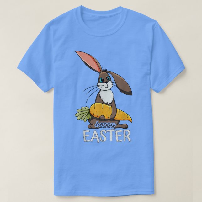Camiseta Un conejito adorable de Pascua sostiene una zancud (Diseño del anverso)