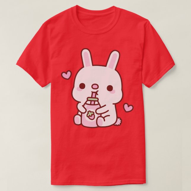 Camiseta Un conejo lindo ama la fresa (Diseño del anverso)