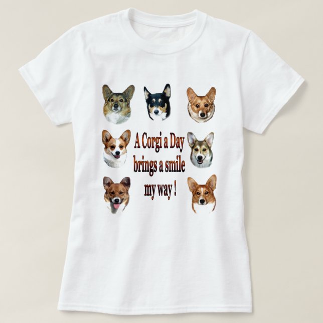 Camiseta ¡Un Corgi al día trae a sonrisa mi manera! (Diseño del anverso)