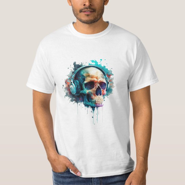 Camiseta ¡Un cráneo con auriculares disfruta de la vida! (Anverso)