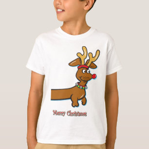 Camiseta Un Dachshund lindo vestido con cuernos de reno