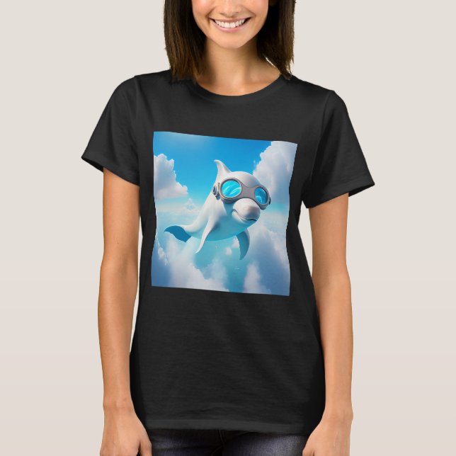 Camiseta un delfín blanco con un vaso (Anverso)