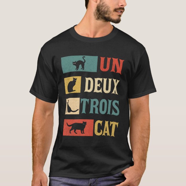 Camiseta Un Deux Trois Cat Chiste Francés Para (Anverso)
