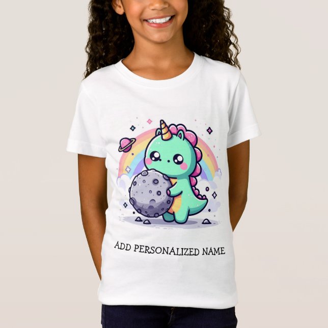 Camiseta ¡Un dinosaurio Kawaii sostiene un asteroide! FUnny (Anverso)