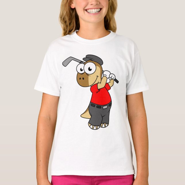 Camiseta Un Dinosaurio Pachycephalosaurio Jugando Golf. (Anverso)