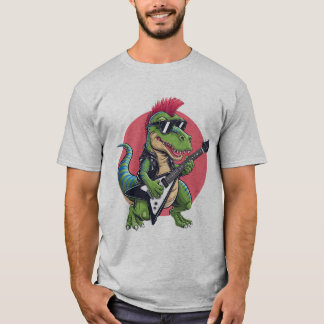 Camiseta un dinosaurio personalizado tocando una guitarra e