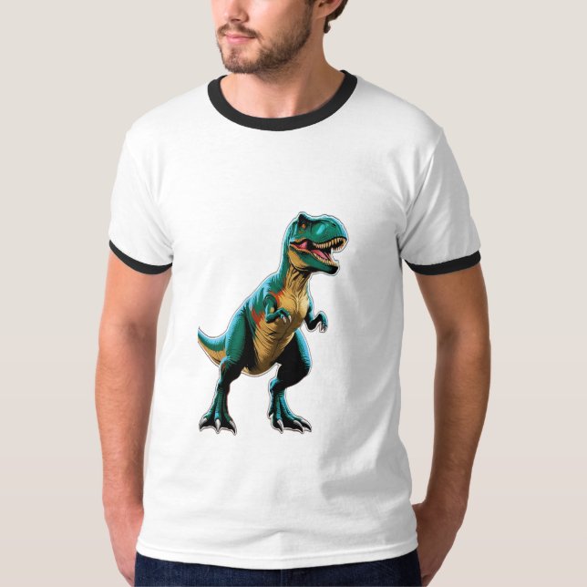 Camiseta Un dinosaurio que posa como un famoso poster de ci (Anverso)