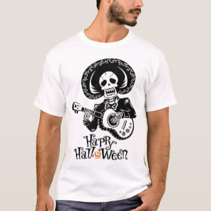 Camiseta Un divertido esqueleto tocando la guitarra, Feliz