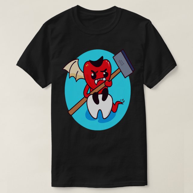 Camiseta Un Dolor De Dentadura Devilish Cuidó El Pequeño Ve (Diseño del anverso)