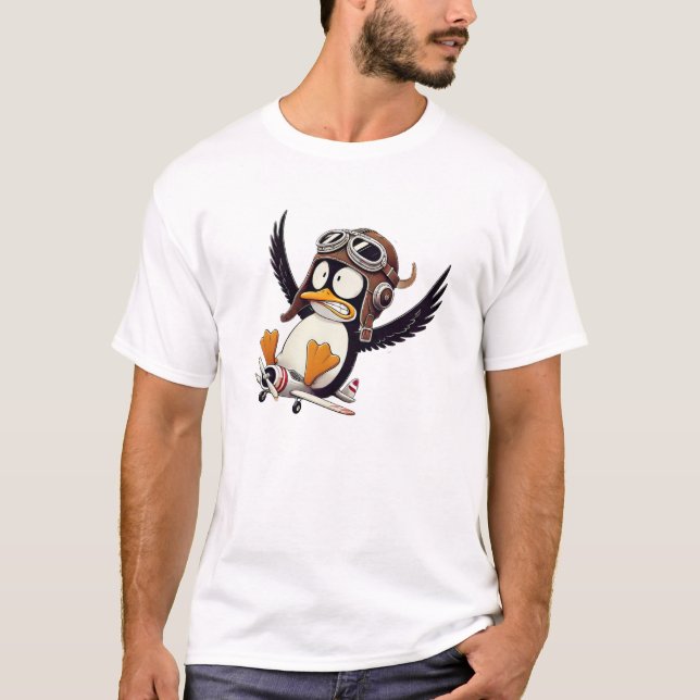 Camiseta Un drôle de pingouin en avion. (Anverso)