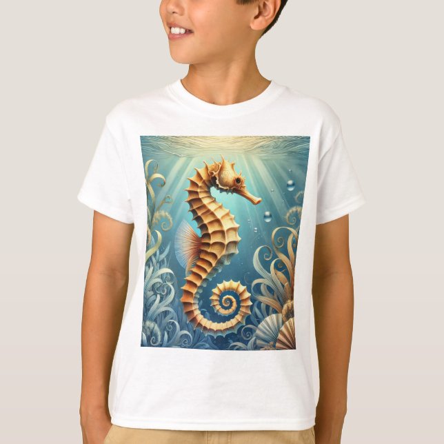 Camiseta Un elegante caballito de mar nadando bajo el agua (Anverso)