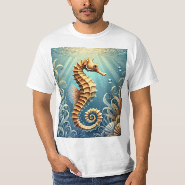 Camiseta Un elegante caballito de mar nadando bajo el agua (Anverso)