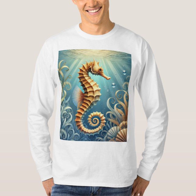 Camiseta Un elegante caballito de mar nadando bajo el agua (Anverso)
