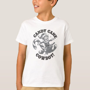 Camiseta Un elfo juguetón montando un bastón de caramelo