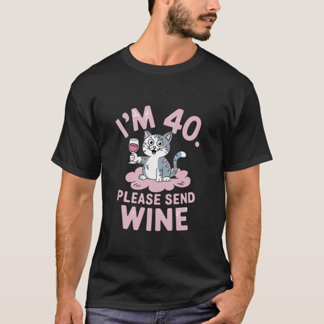 Camiseta Un extraño amante del vino, un gato 40 años, Fiest (Anverso)
