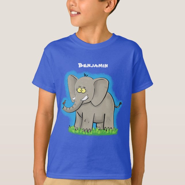 Camiseta Un extraño elefante gracioso con un pájaro en el p (Anverso)
