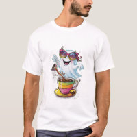 Un fantasma adorable y torpe derramando café o vis