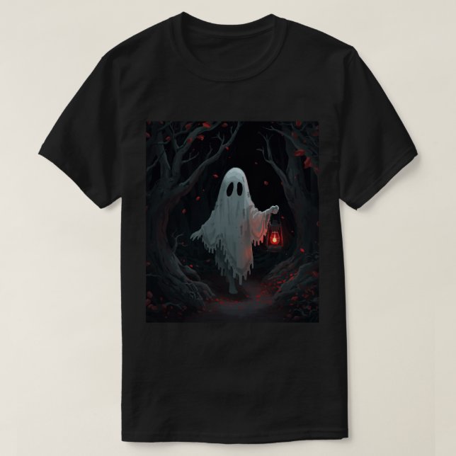 Camiseta Un fantasma blanco que sostiene una linterna roja  (Diseño del anverso)