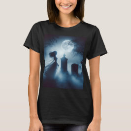 Camiseta un fantasma en un cementerio con una luna llena
