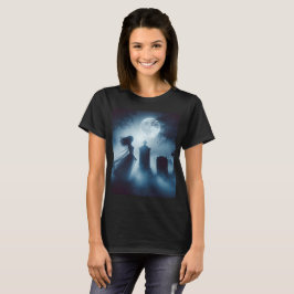 Camiseta un fantasma en un cementerio con una luna llena