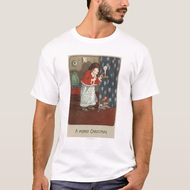 Camiseta Un feliz ChristmasGirl que sostiene una palmatoria (Anverso)