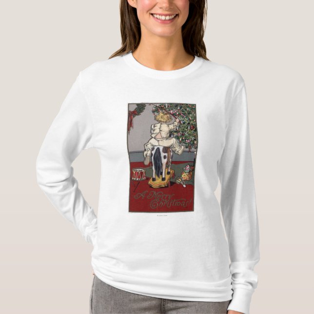 Camiseta Un feliz ChristmasKid en un caballo mecedora (Anverso)