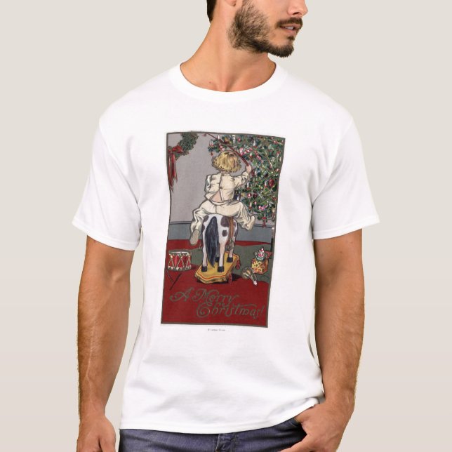 Camiseta Un feliz ChristmasKid en un caballo mecedora (Anverso)