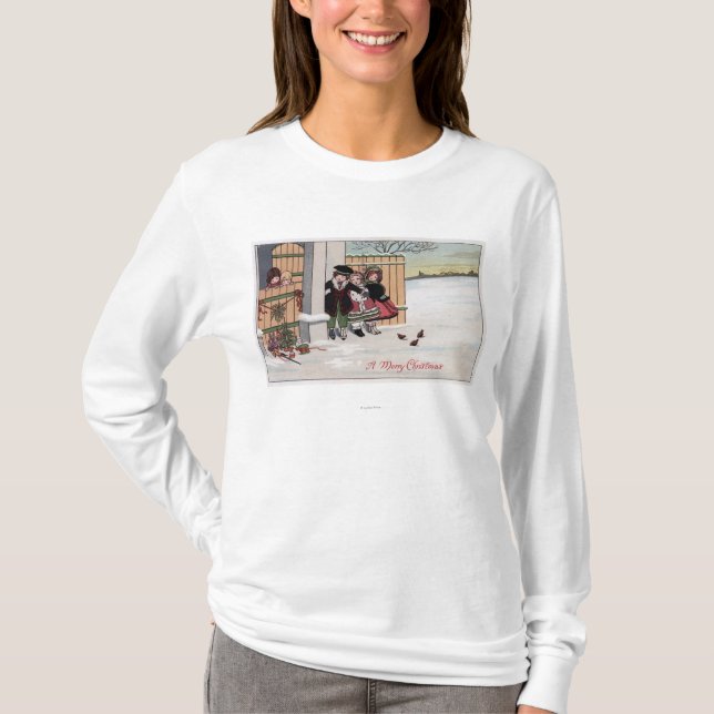 Camiseta Un feliz ChristmasKids por la cerca (Anverso)