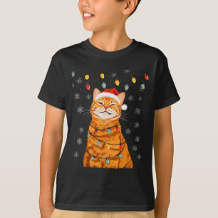 Camiseta Un Feliz Navidad Luces Copo de Nieve Gato Jengibre
