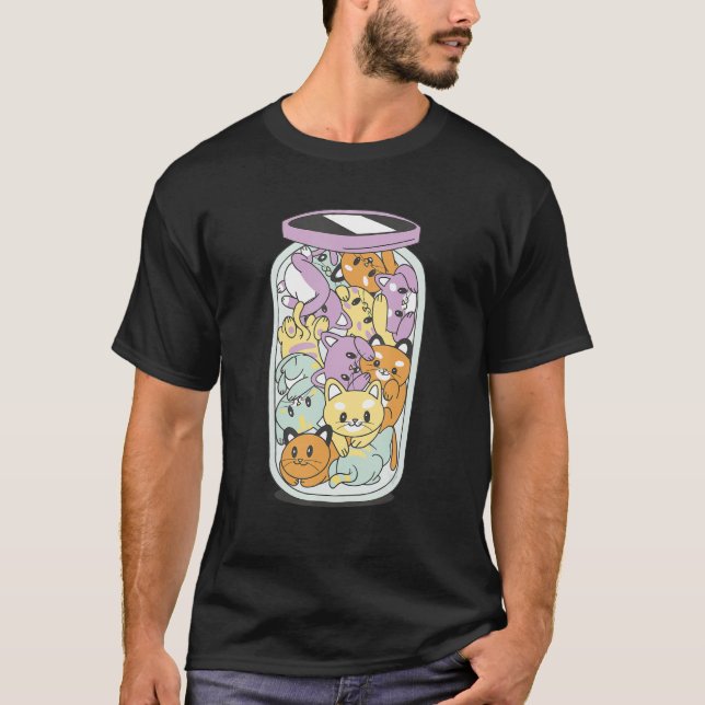 Camiseta Un frasco de felicidad Jar lleno de gatos Diseño d (Anverso)