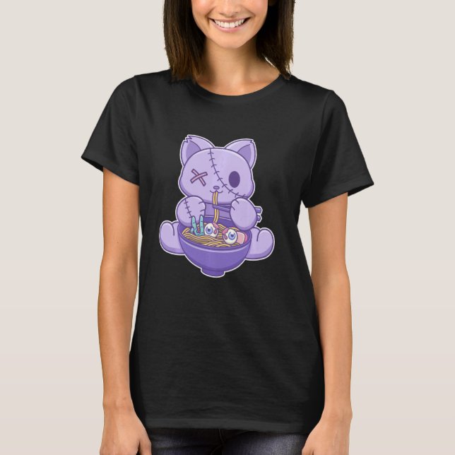Camiseta Un gatito de Gótico pastel asustado comiendo Hallo (Anverso)