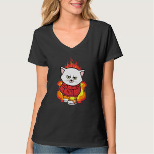 Camiseta Un Gatito Famoso Y Enfadado En El Fuego De Los Ama
