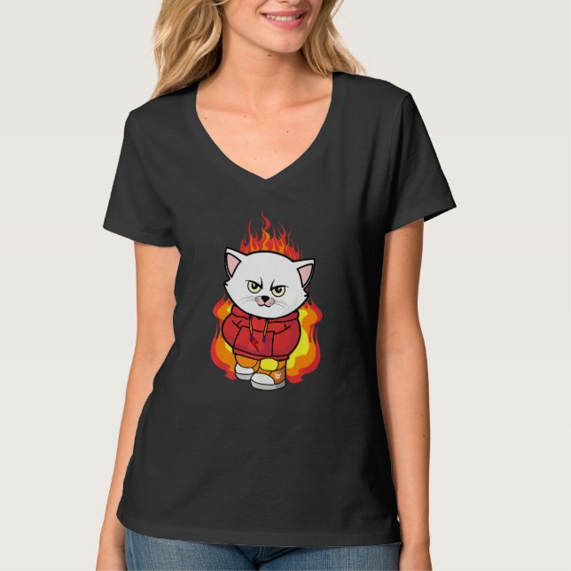 Camiseta Un Gatito Famoso Y Enfadado En El Fuego De Los Ama (Anverso)