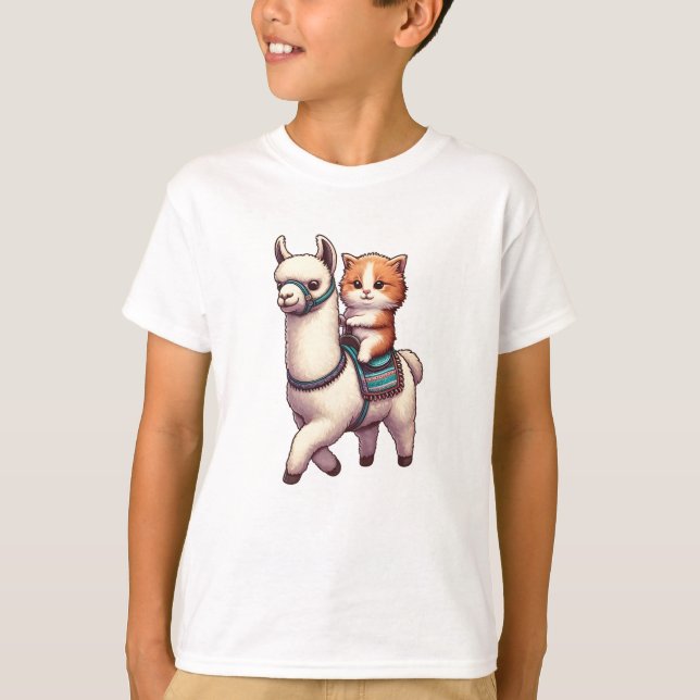 Camiseta Un gatito gatito montando llama fluida, gato y lla (Anverso)
