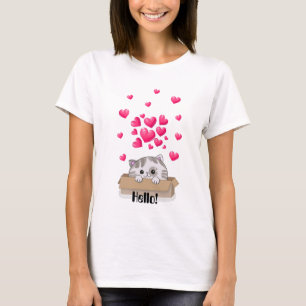 Camiseta Un gatito lindo asomando una caja