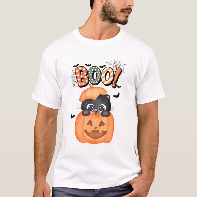Camiseta Un gatito negro lindo listo para botar Halloween (Anverso)