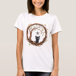 Camiseta Un gatito negro lindo mirando una estrella