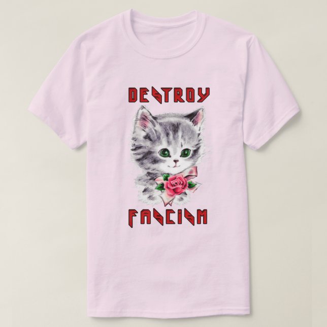 Camiseta Un gatito retro lindo - Destruye el fascismo (Diseño del anverso)